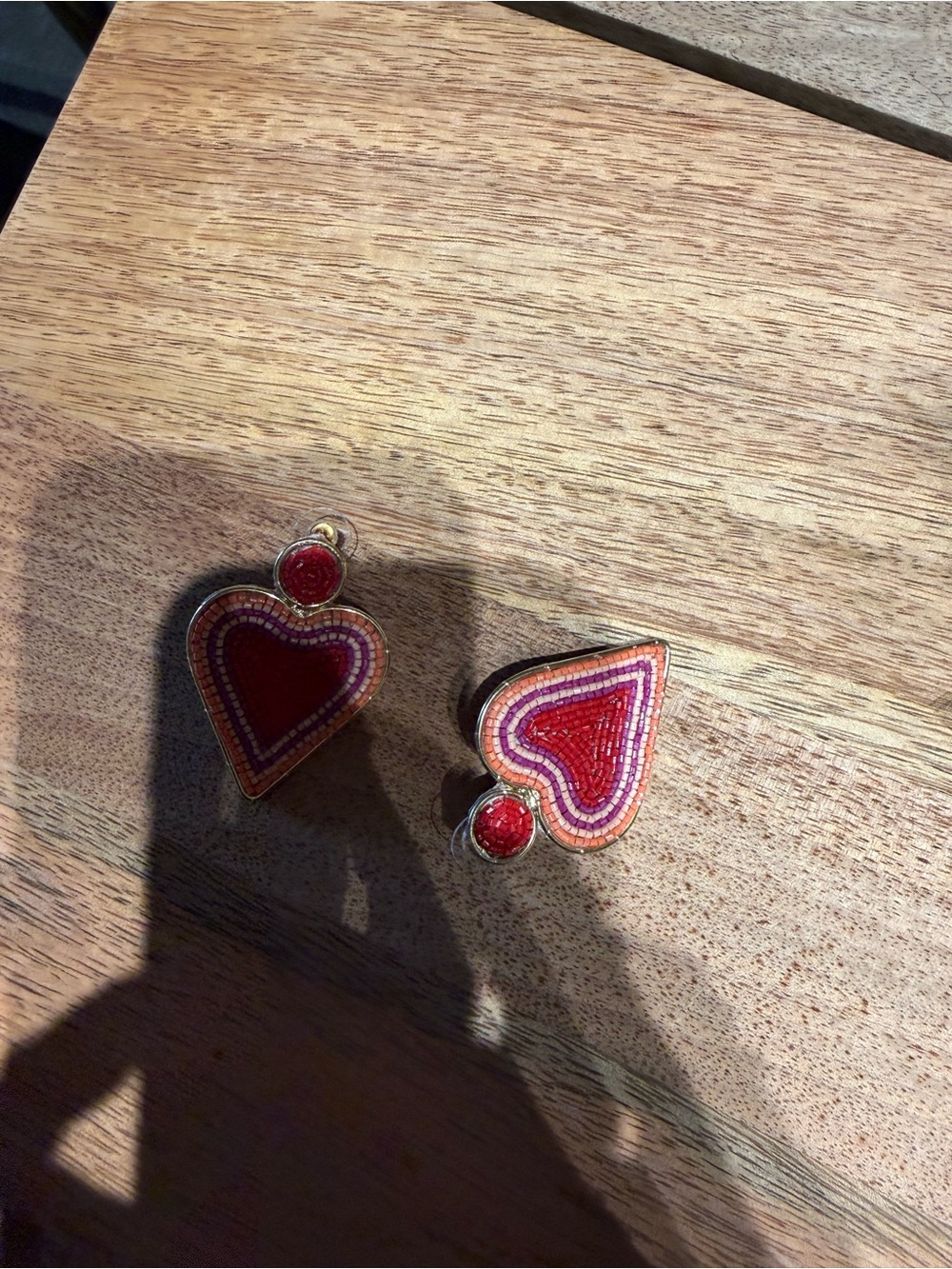 Heart Mosaic Dangle Earrings in Red and Pink